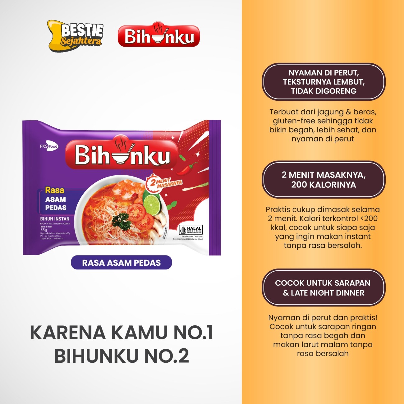 Warung Bestie Bihunku Instant - Asam Pedas - 1 karton - 40 Pcs - 55gr