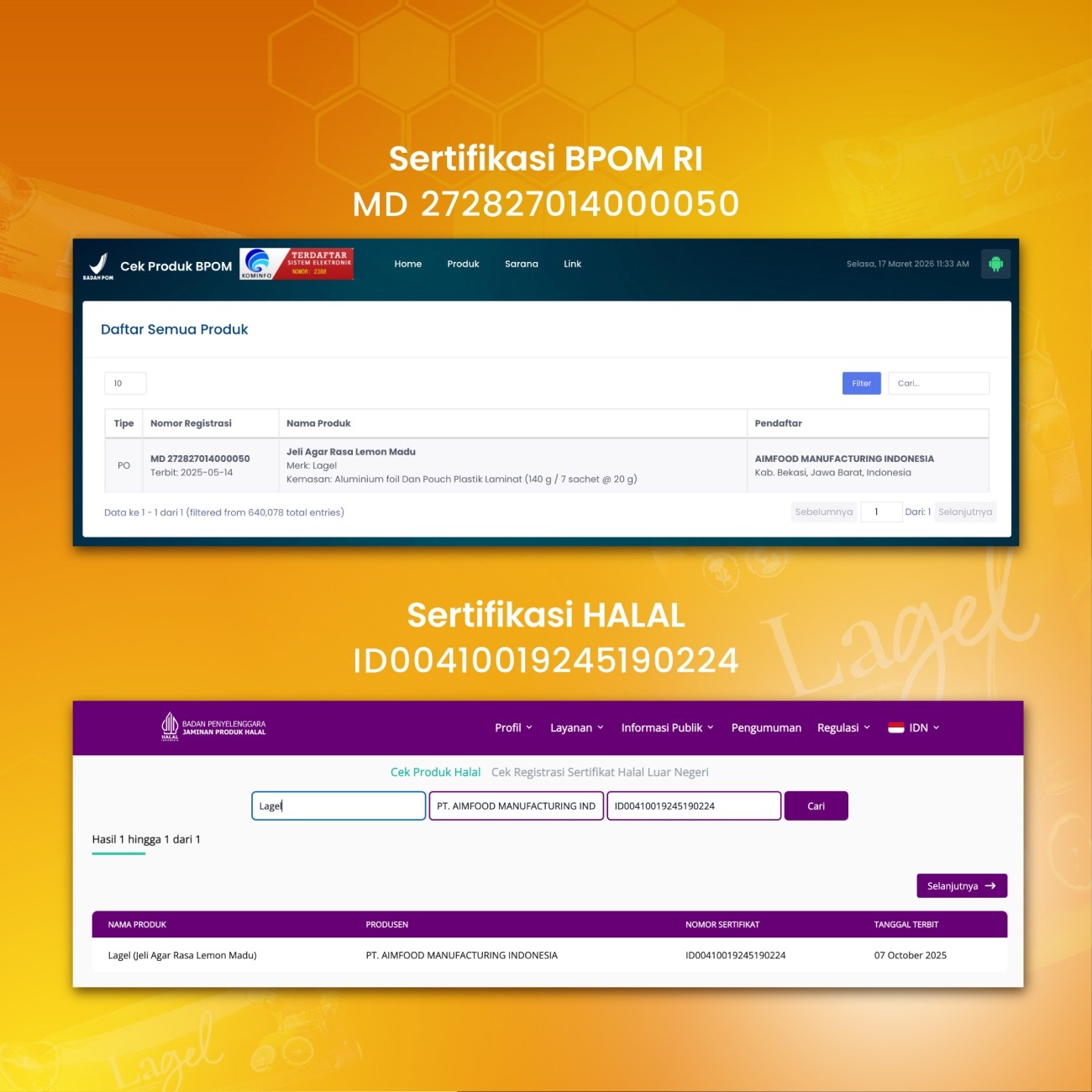 Warung Bestie Lagel - Collagen Jelly / Jeli Kolagen Rasa Lemon & Madu untuk Kulit Cerah Glowing Maksimal - 20 gr -